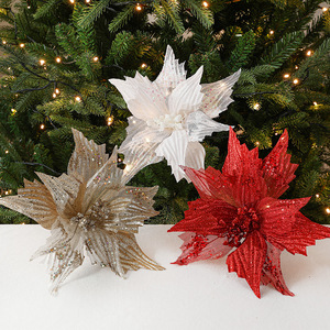 Red <b>Gold</b> Silver Artificial Flowers <b>Christmas</b> <b>Tree</b> Decoration Artificial Flower Golden Poinsettia Glitter <b>Christmas</b> Flowers - Product Image 1