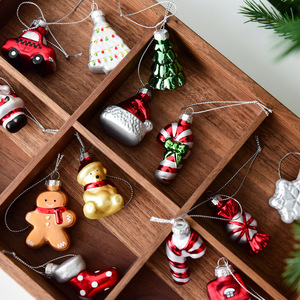 Ensemble de boules de Noël en verre assorties, décorations de Noël en forme de Père Noël, bonhomme de neige, bonbons, pendentifs pour arbre, boîte cadeau - Product Image 5