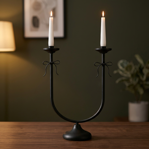 Modern Double Arm Metal Taper Candle Holder Decorative <b>Black</b> <b>Candlestick</b> Stand for Dining Table Home Decor & Wedding - Product Image 3