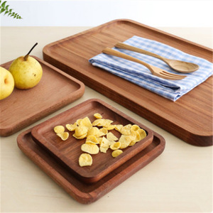Solid Wood Trays <b>Set</b> <b>Square</b> Round Serving Platters For Hotel Coffee Tea Breakfast Dessert Steak Pizza Wooden Dinner Plates - Product Image 2