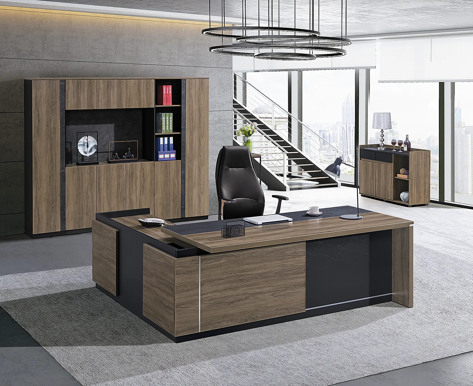Mới của Trung Quốc hiện đại rắn gỗ hạt văn phòng bàn Ghế kết hợp bảng lớn cho người quản lý hoặc Chủ Tịch