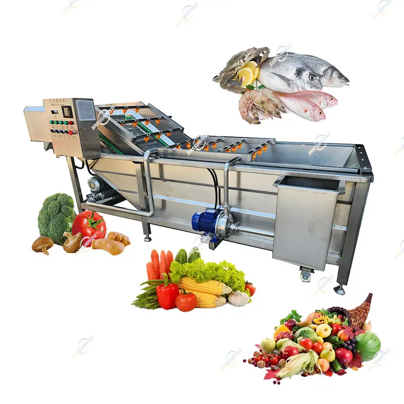 Fruit And Vegetable Ginger Washing Machine Industrial Date Air Bubble Ozone Wash And Dry Line