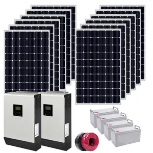 Komple Set 10KW ev kullanımı için Grid güneş sistemi kapalı MPPT jel akü 24 saf sinüs dalga güneş sistemi monokristal silikon 220