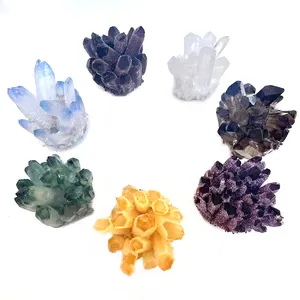 Hot Selling Spiritual Meditation Natural Amethyst Cluster Green Ghost Quartz Phantom Crystal Cluster For Decor