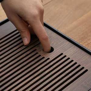 Plateau à thé chinois classique en bambou durable de 14 pouces avec drainage de stockage d'eau, service à thé pour salon de thé - Product Image 5