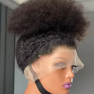 360 Wig renda Afro transparan Swiss renda Wig depan rambut manusia Brasil 100% Wig renda penuh Virgin untuk WANITA HITAM