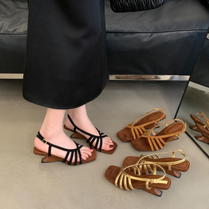 Square Toe Women Strappy <b>Block</b> <b>Heel</b> <b>Sandals</b> Ankle Buckle Back Strap <b>Ladies</b> Summer Party Dress Shoes - Product Image 2