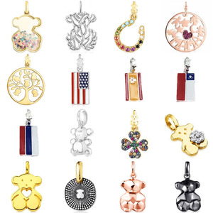 Joyería Fina, Dijes de Osito de Peluche Coloridos, Zirconia Arcoíris, Esmalte, Piedra Natural, Chapado en Oro y <span class=keywords><strong>Plata</strong></span>, <span class=keywords><strong>Colgantes</strong></span> para Collar DIY - Product Image 1