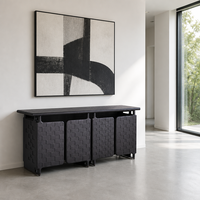 Buffet Rétro Moderne en Bois de Frêne Naturel avec Portes à Texture en Relief, Meuble de Rangement de Luxe pour Salon