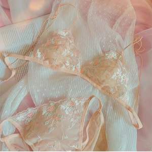 Set di Lingerie Sexy con Ricamo Floreale, Intimo Trasparente in Pizzo, Kit per la Cura della Pelle, Delicato Set Fatato da Donna, 2 Pezzi Reggiseno e Slip - Product Image 3