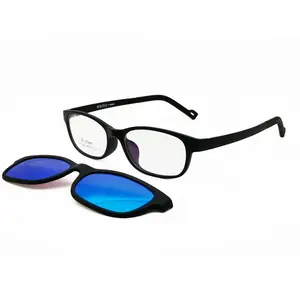 Wholesales 1301 Children ULTEM Light Weight Optical Glasses Frame With Magnetic Clip On Polarized Sunglasses