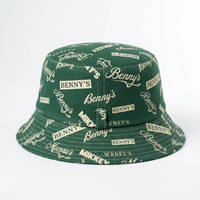 Sombrero de Pescador Personalizado con Estampado de Texto Completo, Verde Oscuro, de Algodón, Estilo Vintage, Sin Estructura