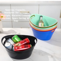 Seau à glace ovale en plastique 4,5 L, bac de rangement portable avec poignées pour fêtes, barbecues, mariages et célébrations en extérieur (Noir)