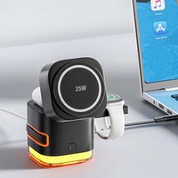 Station de charge rapide Anfuyou C53 25W, chargeur sans fil magnétique pliable 5 en 1 pour smartphone, montre, écouteurs et veilleuse.