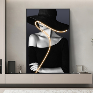Peintures suspendues de porche de restaurant moderne noir blanc orange personnages éclairage LED invités étage Figure peintures de portrait - Product Image 3
