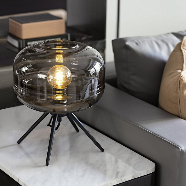 Modern Designer Creative High-end Glass LED Desk Lamp with AC Dimmable Metal Frame for Hotel Bedroom Desk Decor