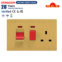 Interrupteur de cuisinière DP 45A d'usine OEM, prise UK 13A avec indicateur néon, combo doré, interrupteurs muraux avec prises électriques