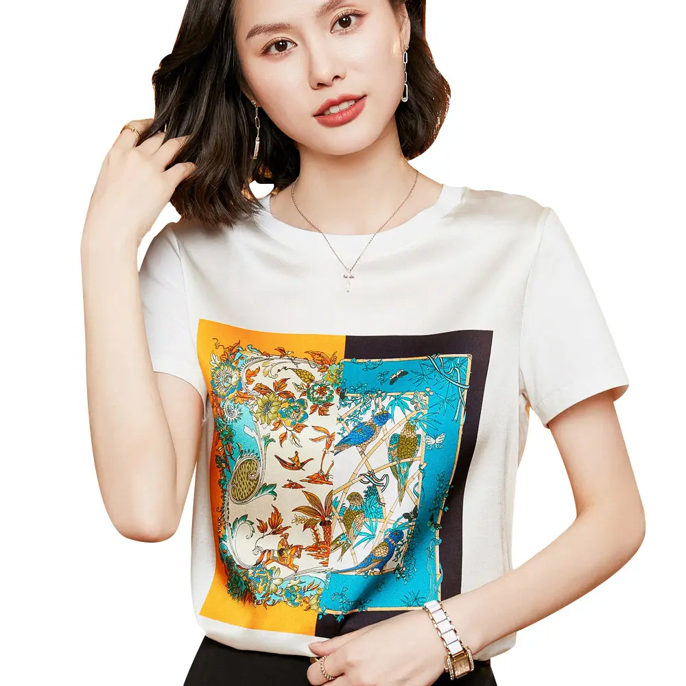 2023 New arrivals Wholesale Summer White Shirt Women Casual Short Sleeve Women Print Loose Fit T Shirt