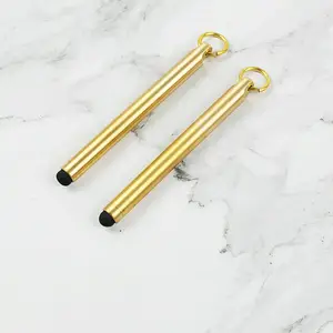 Antique Brass Mini Ballpoint Stylus Pen with Keyring Loop Blister Packing Short Delicate Full Copper Stylus Keychain Pen