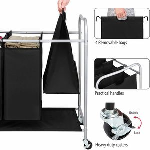 3 Section <b>Laundry</b> Sorter with Rolling Wheels, 3 <b>Bag</b> <b>Laundry</b> Hamper Cart and Removable <b>Bag</b> with 4 Side Pockets for Extra Storage - Product Image 4
