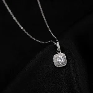 925 sterling silver crushed iced out bling zircon square pendant necklace gemstone for wedding