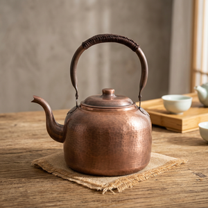 Traditional Chinese Metal Tea Kettle With <b>Lid</b> And Handle Copper Color Water <b>Pot</b> - Product Image 5