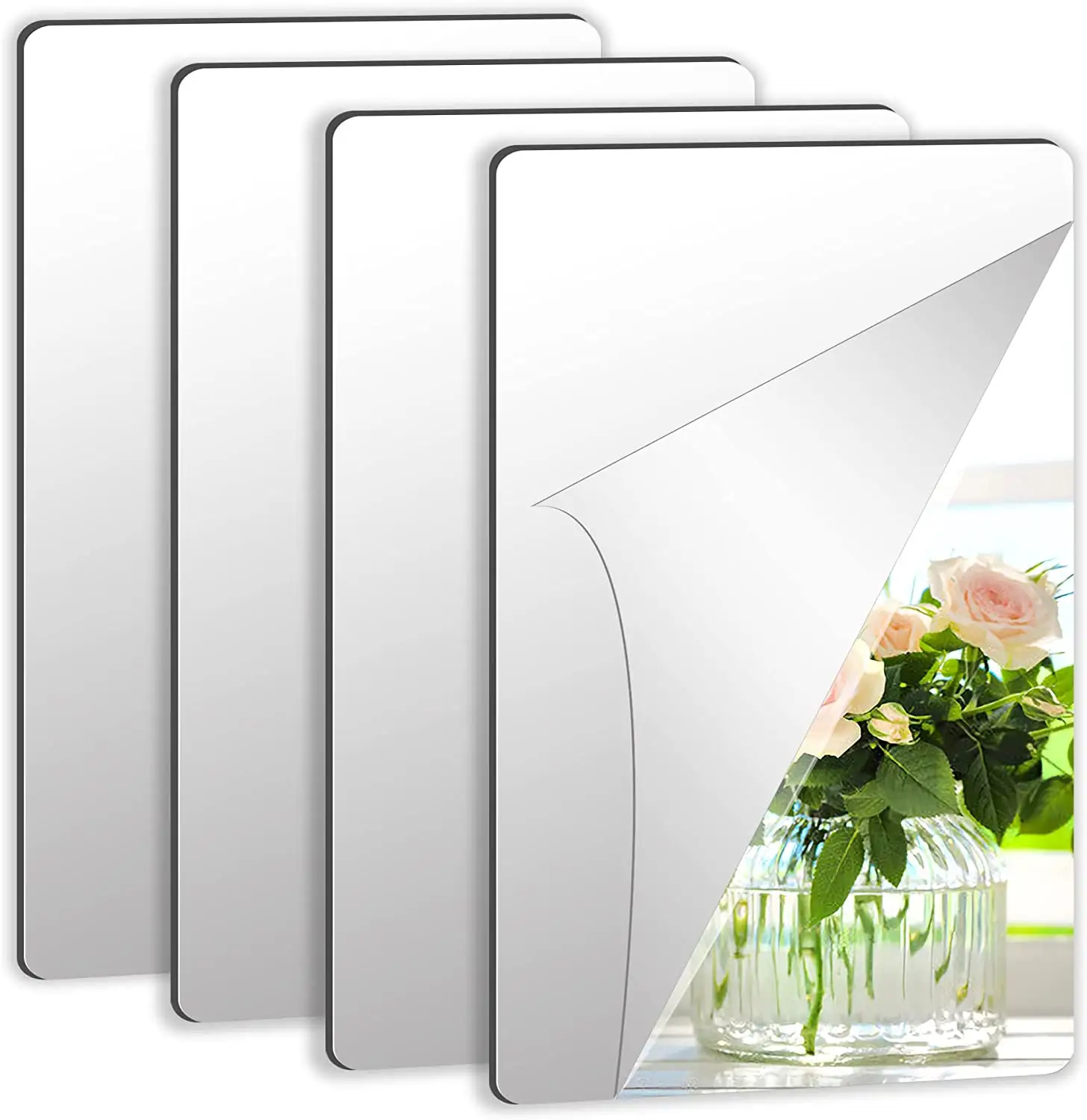 Self Adhesive Acrylic Mirror Mirror Tiles Flexible Plastic Sheets Wall Stickers 2MM Thick Frameless Small Mirror