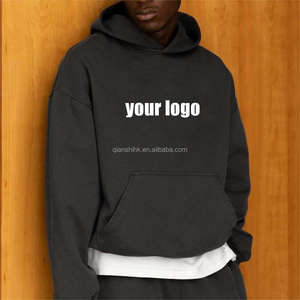 Pull-over unisexe bleu pour hommes Sweat à capuche surdimensionné Logo personnalisé 100% Sweat à capuche Streetwear épais et lourd en coton biologique - Product Image 3