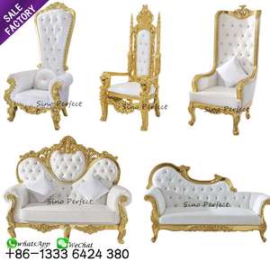 Chaises de trône royales doubles en or antique bon marché de Chine pour le roi et la reine - Product Image 6