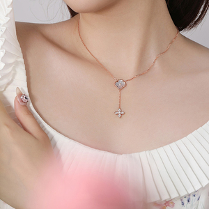 बर्फ उच्च गहने s925 स्टर्लिंग चांदी जिरकॉन हार हार चार पत्ती वाली महिलाओं की हार - Product Image 6