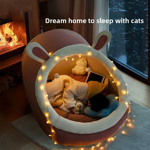 Premium peluş geri dönüşümlü katı desen Pet köpek yatağı kediler kış kullanımı için ısıtma nefes dayanıklı kapak ile sandık/Villa - Product Image 2