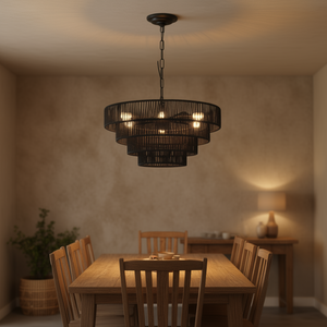 Lustre suspendu Brun Diss 20 pouces à 4 niveaux en corde de chanvre noire, fait main, avec ampoule E12, pour salle à manger - Product Image 2