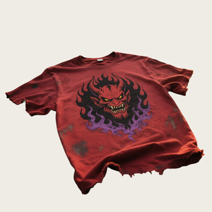 เสื้อยืด Hell Shirt คุณภาพสูง 100% ผ้าฝ้าย สไตล์สตรีทแวร์ ทรงโอเวอร์ไซส์ ไหล่ตก แขนสั้น ลายพิมพ์ดาววินเทจ สำหรับผู้ชาย - Product Image 1