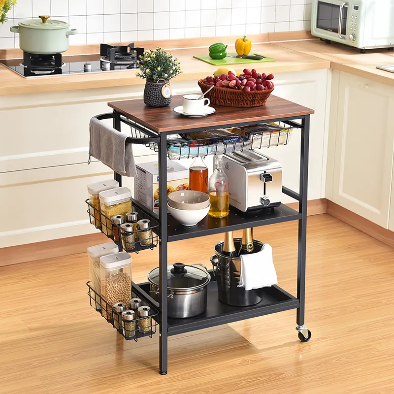 New Design 3 Tier Kitchen Storage Racks Shelf Rack Oven Microwavable Rack with Wheel Feet for Kitchen