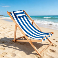 Chaise de plage en bois confortable à rayures colorées personnalisées avec tissu Oxford 600D, inclinable, pliable, portable, pour une personne