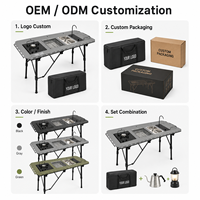 Table de camping modulaire IGT avec robinet et évier, finition en alliage d'aluminium anodisé, hauteur réglable, station de cuisine extérieure pour 4 personnes