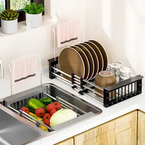 Kitchen Special Thickened Stainless Steel Free Retractable Fruit And Vegetable Drain Rack