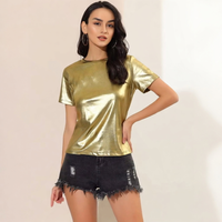 Allegra K - Tenue disco des années 80 pour femme, haut à manches courtes, col rond, couleur unie, arc-en-ciel, métallisé, scintillant