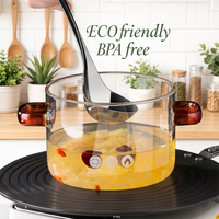 Articles pour la maison et la cuisine, verrerie écologique, fait main, pot de cuisson en verre borosilicate transparent de haute qualité avec couvercle et poignées ambrées