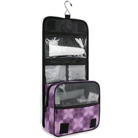 Trousse de toilette portable en polyester résistant à l'eau, motif Ulu violet hawaïen, personnalisable, pliable, à suspendre, pour cosmétiques