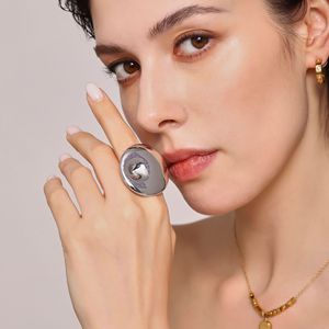 Fashionable Stainless Steel 18K Real Gold Plated Color Retention Exaggerated Large Round Swirl Open <b>Adjustable</b> <b>Rings</b> for Women - Product Image 5