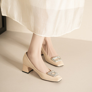 Square Toe <b>Block</b> Heel Pumps With Rhinestone Decoration Formal Women's Shoes 5688C-175 - Product Image 2
