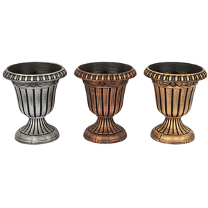 Pots de fleurs de jardin de grande taille en plastique jaune style romain vintage, revêtement poudré - Product Image 1