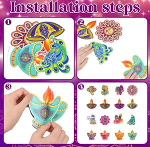 Festival de luces fiesta hindú Ganesha Pavo Real Rangoli feliz Diwali casa puerta ventana cadena cortina banderas pancartas banderines Decoración - Product Image 3