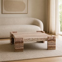 Table basse en pierre naturelle, table carrée en pierre pour salon, onyx arc-en-ciel