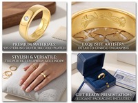 Ensemble de bagues de fiançailles plaqué or, bague pour femme en oxyde de zirconium poli avec gravure intérieure feuille de Ginkgo, bague martelée pour homme pour mariage