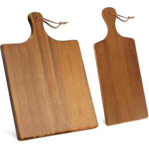 Tabla de cortar de madera con asa, color marrón sólido, bandeja para servir queso, carne, embutidos, para hotel, comida, café, té - Product Image 5