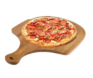 Großhandel Bambus Holz Pizza Board Griff Runde Pizza Holzbrett mit Griff