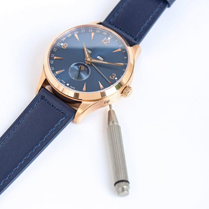 Bespoke Limited Edition Celestial Moon Triple Date Blue Sunray Dial Rose Gold Steel <b>Case</b> Leather Automatic Mechanical Men <b>Watch</b> - Product Image 2