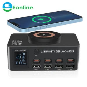 Eonline 3D 140W 9 in 1 USB-C PD QC 3.0 Schnell ladestation mit separatem Display 15W Wireless Charger für iPhone15 14Pro
